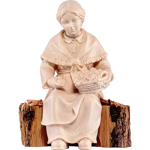 Nonna sul tronco per - Demetz - Deur - Statua in legno dipinta a mano. Altezza pari a 11 Cm - Demetz Deur
