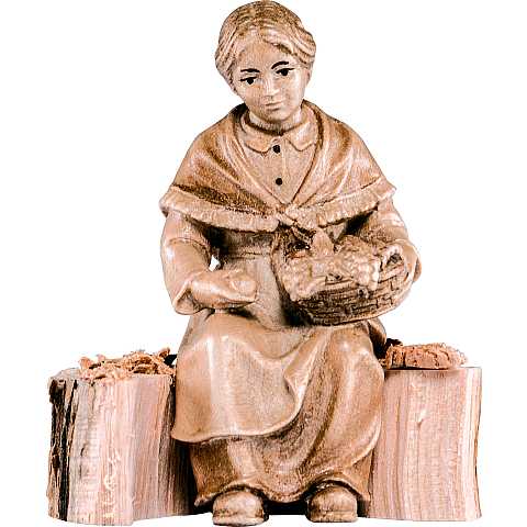 Nonna sul tronco per - Demetz - Deur - Statua in legno dipinta a mano. Altezza pari a 11 Cm - Demetz Deur
