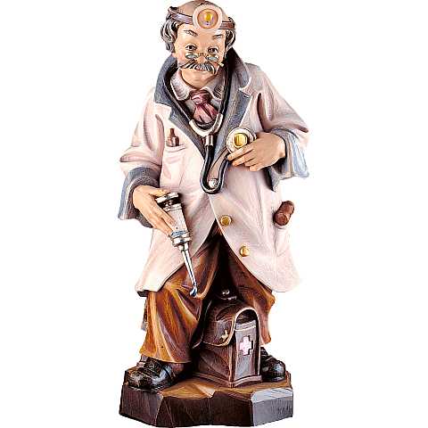 Statuina Dottore in Medicina, Statua Medico con Siringa, Legno Colorato Dipinto a Mano, Linea 50 Cm - Demetz Deur