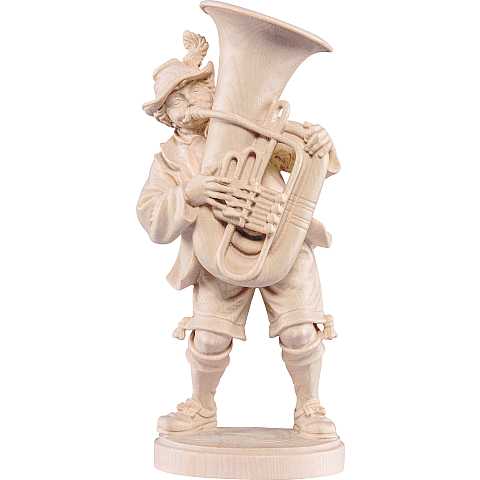Statuina Suonatore di Tuba, Statua Musicista con Tuba, Legno Naturale, Linea  13 cm.