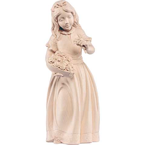 Statuina Fanciulla con Rose, Statua Ragazza con Rosa, Legno Naturale, Linea 20 Cm - Demetz Deur