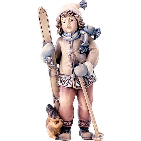 Statuina Sciatrice, Statua Ragazza Sportiva con Sci, Legno Dipinto a Mano, Linea 15 Cm - Demetz Deur
