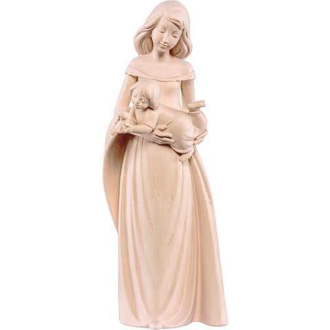 Statuina Mamma con Figlio, Statua Madre Tenerezza con Bambino, Legno Naturale, Linea 40 Cm - Demetz Deur