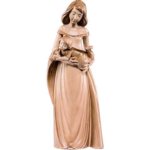 Statuina Mamma con Figlio, Statua Madre Tenerezza con Bambino, Legno 3 Toni di Marrone, Linea 60 Cm - Demetz Deur