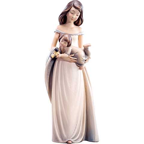 Statuina Mamma con Figlio, Statua Madre Tenerezza con Bambino, Legno Dipinto a Mano, Linea 30 Cm - Demetz Deur