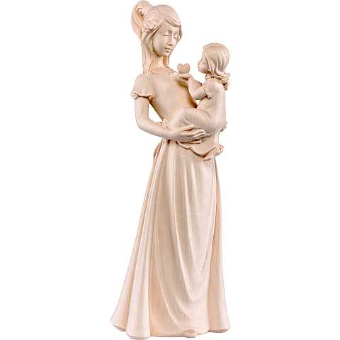 Statuina Mamma con Figlia, Statua dell'Affetto con Madre e Bambina, Legno Naturale, Linea 20 Cm - Demetz Deur