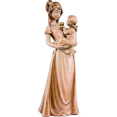 Statuina Mamma con Figlia, Statua dell'Affetto con Madre e Bambina, Legno 3 Toni di Marrone, Linea 20 Cm - Demetz Deur