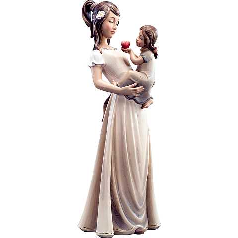 Statuina Mamma con Figlia, Statua dell'Affetto con Madre e Bambina, Legno Dipinto a Mano, Linea 20 Cm - Demetz Deur