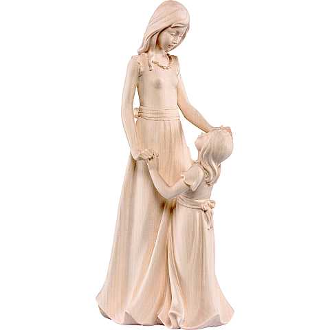 Statuina Mamma con Bambina, Statua della Amicizia tra Madre e Figlia, Legno Naturale, Linea 20 Cm - Demetz Deur
