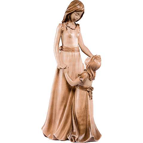 Statuina Mamma con Bambina, Statua della Amicizia tra Madre e Figlia, Legno 3 Toni di Marrone, Linea 15 Cm - Demetz Deur