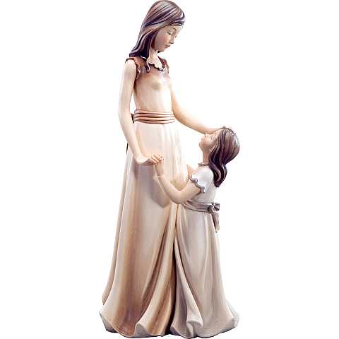 Statuina Mamma con Figlia, Statua della Amicizia tra Madre e Bambina, Legno Dipinto a Mano, Linea 20 Cm - Demetz Deur