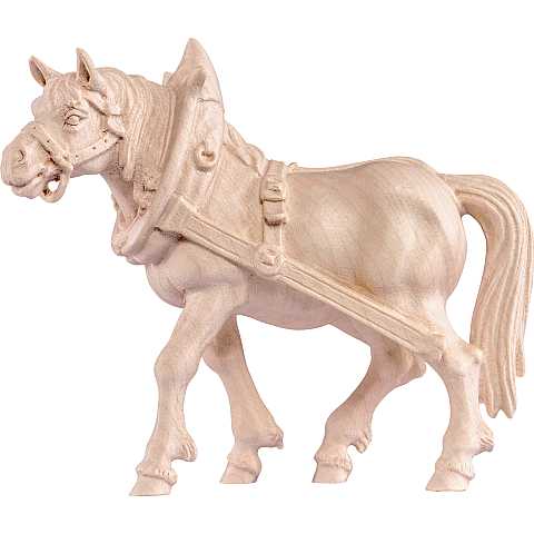 Statua del Cavallo da Tiro Lato Destro, Statuina Cavallo, Legno Naturale, Lunghezza: 13 Cm - Demetz Deur