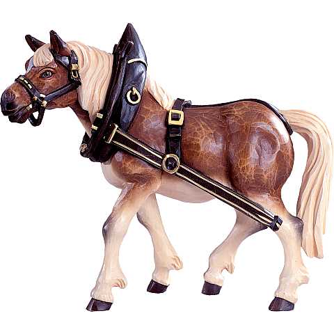 Statua del Cavallo da Tiro Lato Destro, Statuina Cavallo, Legno Colorato Dipinto a Mano, Lunghezza: 9 Cm - Demetz Deur