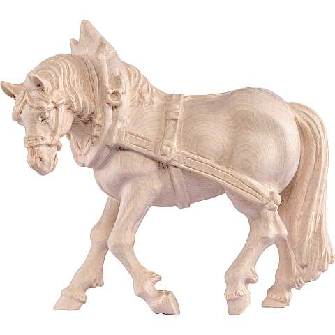 Statua del Cavallo da Tiro Lato Sinistro, Statuina Cavallo, Legno Naturale, Lunghezza: 13 Cm - Demetz Deur