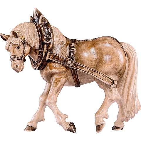 Statua del Cavallo da Tiro Lato Sinistro, Statuina Cavallo, Legno 3 Toni di Marrone, Lunghezza: 13 Cm - Demetz Deur