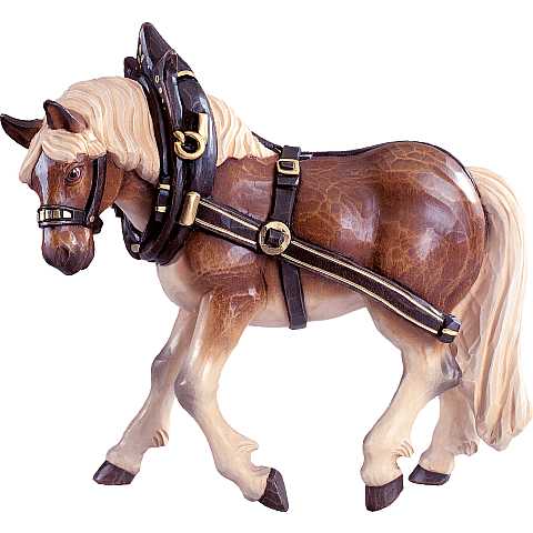 Statua del Cavallo da Tiro Lato Sinistro, Statuina Cavallo, Legno Colorato Dipinto a Mano, Lunghezza: 13 Cm - Demetz Deur