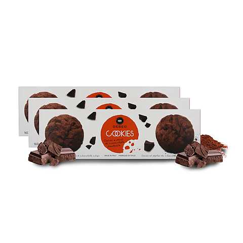 3 confezioni di biscotti di frolla al burro con cacao e cioccolato fondente, Cookies artigianali - 3 x 160g