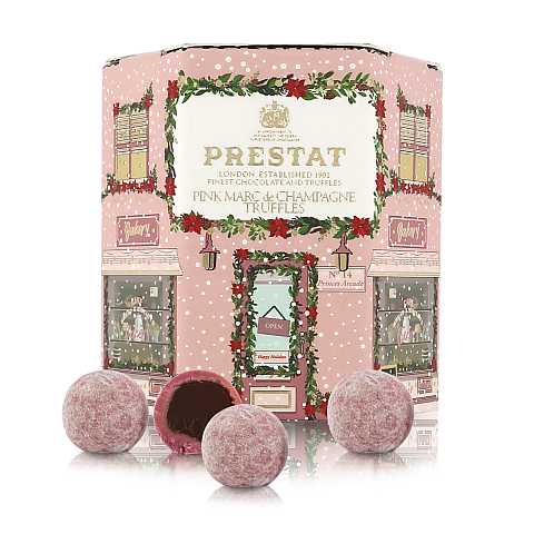 Tartufi di Cioccolato al Gusto Pink Marc de Champagne in Confezione Natalizia ''Case Festose'', 60g