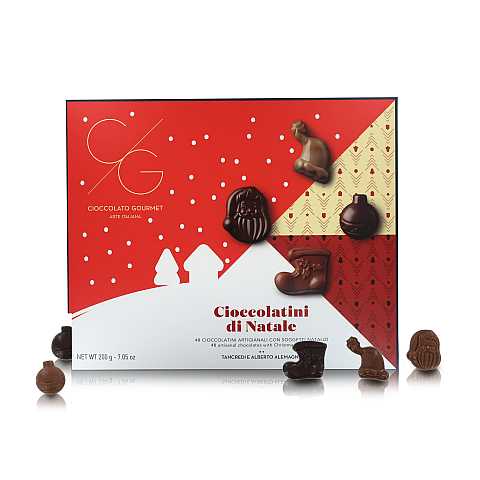 CG Scatola Di Cioccolatini Di Natale, 48 Cioccolatini Artigianali, Soggetti Natalizi In Confezione Regalo, 200 Grammi