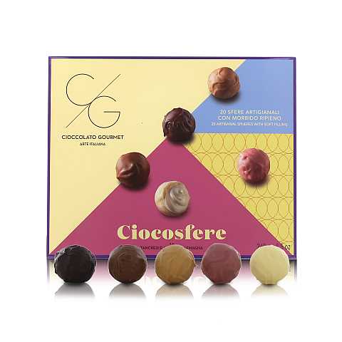 CG Ciocosfere: Scatola Di 20 Praline Con Ripieno Cremoso, Cioccolatini Artigianali Gourmet In Confezione Regalo, 240 Grammi